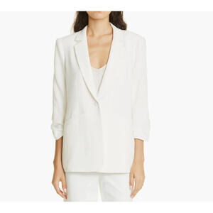 NEW, Cinq A Sept Khloe Ruched Sleeve Blazer in Ivory Sz 8 #SJ2139